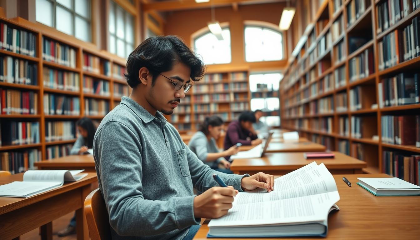 Student using learning strategies while studying